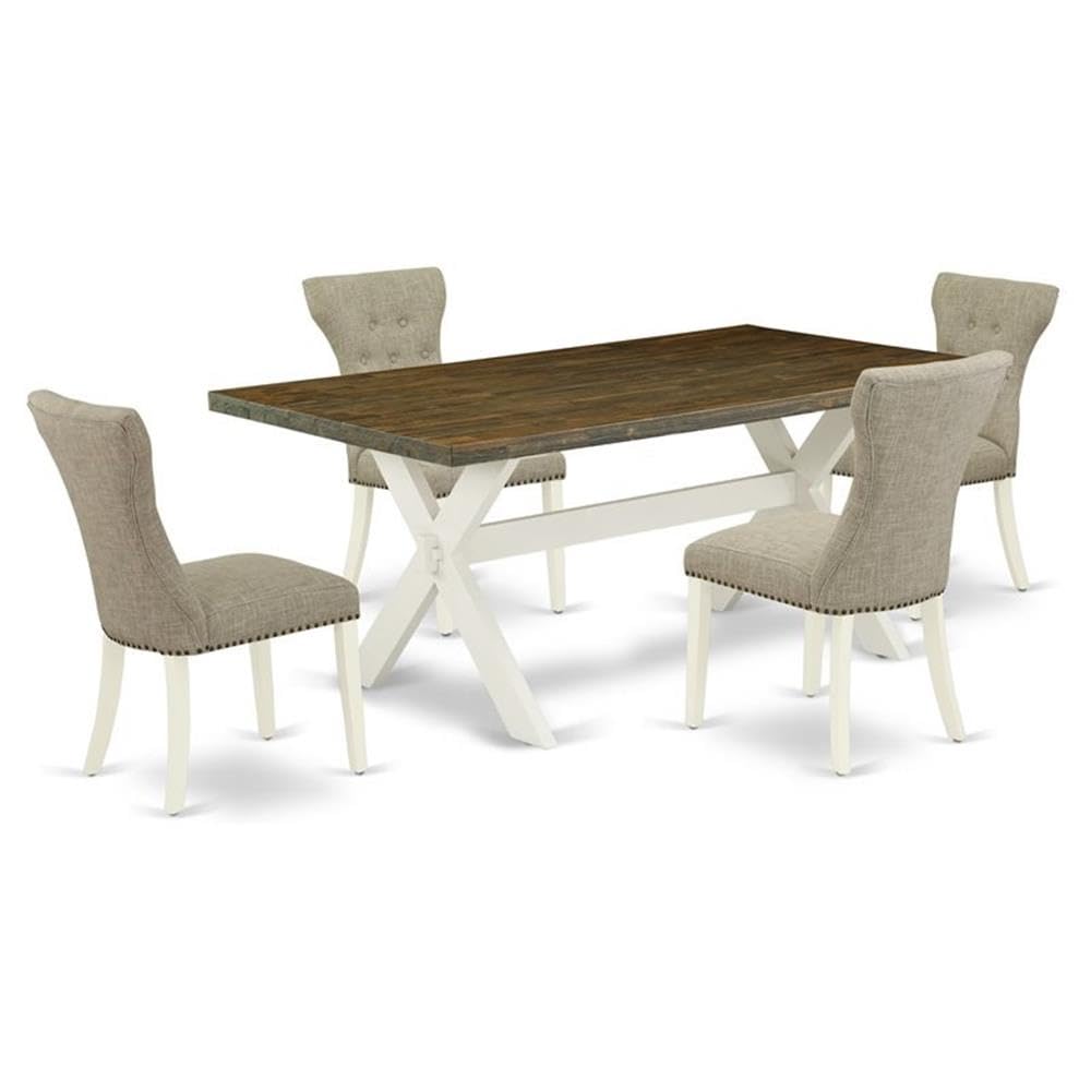 East West Furniture X077Ga235-5 5 Piece Kitchen Table & Chairs Set Includes A Rectangle Dining Room Table With X-Legs And 4 Doeskin Linen Fabric Parsons Chairs, 40X72 Inch, Multi-Color